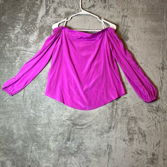 Lilly Pulitzer Adira 100% Silk Off The Shoulder Long Sleeve Top Purple Blouse XS - Picture 5 of 6